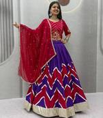 purple cotton-poly printed zari work circular lehenga Lehenga Choli for Navratri