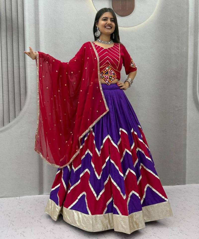 purple cotton-poly printed zari work circular lehenga Lehenga Choli for Navratri