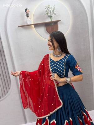 dark blue cotton-poly printed zari work circular lehenga Lehenga Choli for Navratri 3