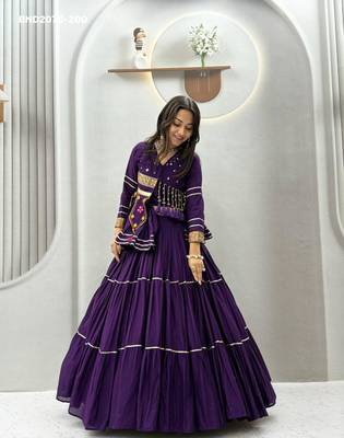 purple cotton-poly plain hand embroidery circular lehenga Lehenga Choli for Navratri 1