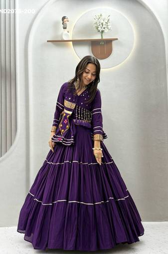 purple cotton-poly plain hand embroidery circular lehenga Lehenga Choli for Navratri