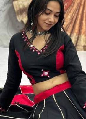 black cotton-poly embroidered mirror work circular lehenga Lehenga Choli for Navratri 2