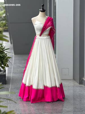 white cotton-poly plain mirror work circular lehenga Lehenga Choli for Navratri 2