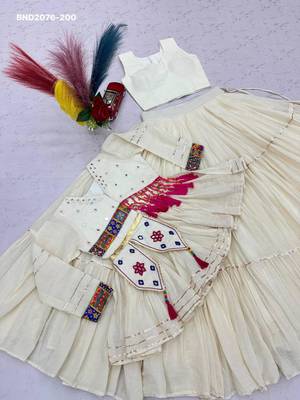 off white cotton-poly plain hand embroidery circular lehenga Lehenga Choli for Navratri 2