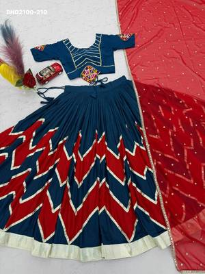dark blue cotton-poly printed zari work circular lehenga Lehenga Choli for Navratri 4