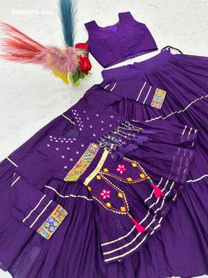 purple cotton-poly plain hand embroidery circular lehenga Lehenga Choli for Navratri 2