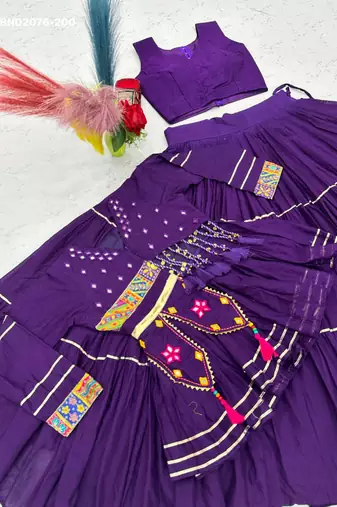 purple cotton-poly plain hand embroidery circular lehenga Lehenga Choli for Navratri