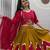 dark mustard rayon printed mirror work circular lehenga Lehenga Choli for Navratri