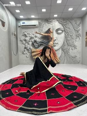 black cotton-poly embroidered mirror work circular lehenga Lehenga Choli for Navratri 3