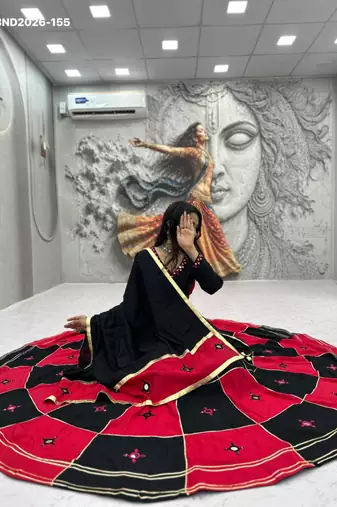 black cotton-poly embroidered mirror work circular lehenga Lehenga Choli for Navratri