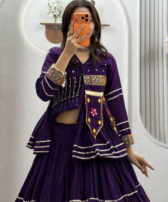 purple cotton-poly plain hand embroidery circular lehenga Lehenga Choli for Navratri 3