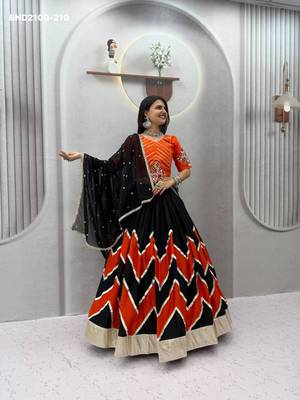 black cotton-poly printed mirror work circular lehenga Lehenga Choli for Navratri 2