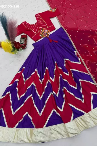 purple printed cotton-poly zari work circular lehenga choli
