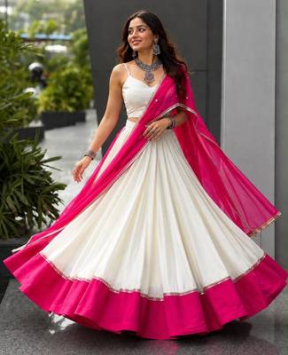 white cotton-poly plain mirror work circular lehenga Lehenga Choli for Navratri 4