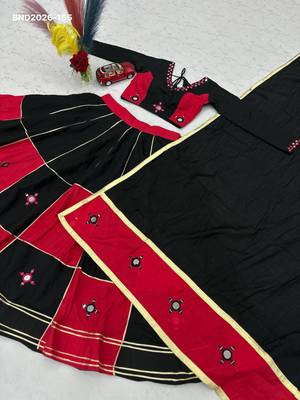 black cotton-poly embroidered mirror work circular lehenga Lehenga Choli for Navratri 4