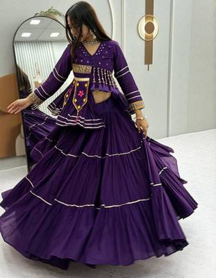 purple cotton-poly plain hand embroidery circular lehenga Lehenga Choli for Navratri 4