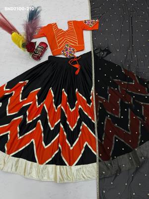 black cotton-poly printed mirror work circular lehenga Lehenga Choli for Navratri 3