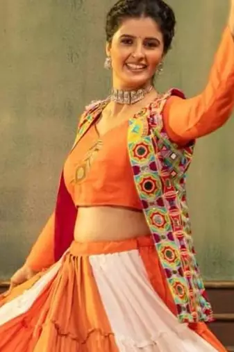 orange rayon plain mirror work a line lehenga Lehenga Choli for Navratri - full stitched free size