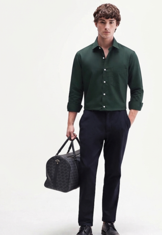 Men's Plain Dark Green Spread Collar Cotton Blended Casual Wear Shirt