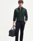 Men's Plain Dark Green Spread Collar Cotton Blended Casual Wear Shirt