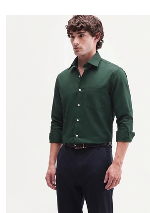 Men's Plain Dark Green Spread Collar Cotton Blended Casual Wear Shirt 3