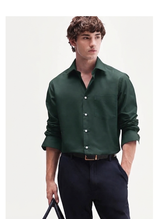 Men's Plain Dark Green Spread Collar Cotton Blended Casual Wear Shirt 4