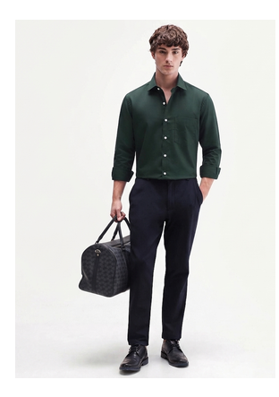 Men's Plain Dark Green Spread Collar Cotton Blended Casual Wear Shirt 5