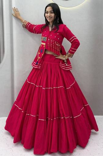 pink cotton-poly plain hand embroidery circular lehenga Lehenga Choli for Navratri