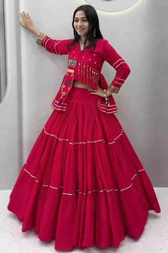 pink cotton-poly plain hand embroidery circular lehenga Lehenga Choli for Navratri
