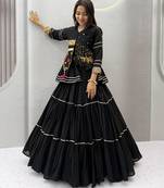 black cotton-poly plain mirror work circular lehenga Lehenga Choli for Navratri