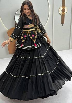 black cotton-poly plain mirror work circular lehenga Lehenga Choli for Navratri 2