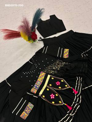 black cotton-poly plain mirror work circular lehenga Lehenga Choli for Navratri 3