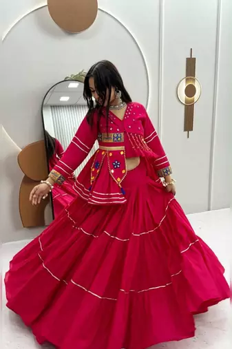pink cotton-poly plain hand embroidery circular lehenga Lehenga Choli for Navratri