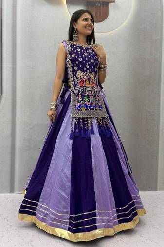 purple silk blend plain thread work circular lehenga Lehenga Choli for Navratri
