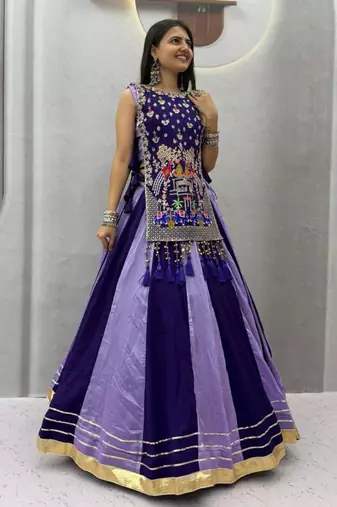 purple silk blend plain thread work circular lehenga Lehenga Choli for Navratri