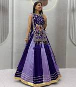 purple silk blend plain thread work circular lehenga Lehenga Choli for Navratri