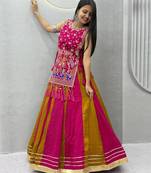 pink silk blend plain thread work circular lehenga Lehenga Choli for Navratri