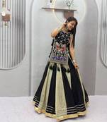 black silk blend plain thread work circular lehenga Lehenga Choli for Navratri