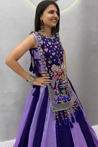 purple silk blend plain thread work circular lehenga Lehenga Choli for Navratri