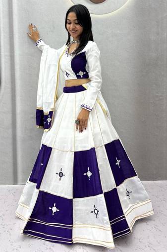 multicolor cotton-poly embroidered mirror work circular lehenga Lehenga Choli for Navratri