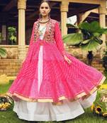 pink cotton-poly plain bandhej circular lehenga Lehenga Choli for Navratri- free size