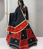 black cotton-poly embroidered mirror work circular lehenga Lehenga Choli for Navratri