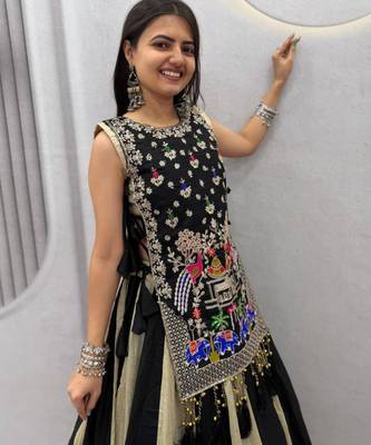 black silk blend plain thread work circular lehenga Lehenga Choli for Navratri 2