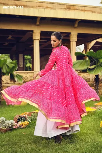 pink cotton-poly plain bandhej circular lehenga Lehenga Choli for Navratri- free size