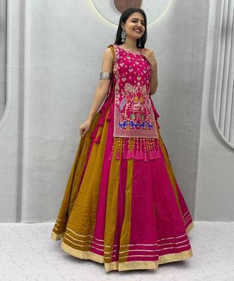pink silk blend plain thread work circular lehenga Lehenga Choli for Navratri 3