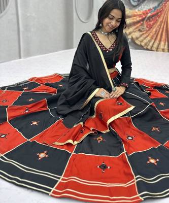 black cotton-poly embroidered mirror work circular lehenga Lehenga Choli for Navratri 2