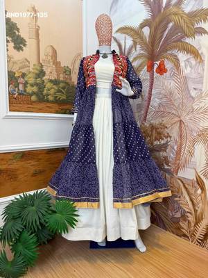blue cotton-poly plain bandhej circular lehenga Lehenga Choli for Navratri- free size 3