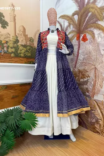 blue cotton-poly plain bandhej circular lehenga Lehenga Choli for Navratri- free size