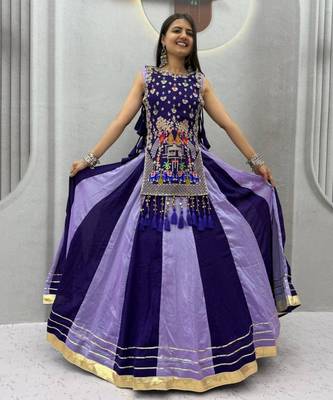 purple silk blend plain thread work circular lehenga Lehenga Choli for Navratri 4