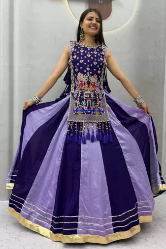 purple silk blend plain thread work circular lehenga Lehenga Choli for Navratri
